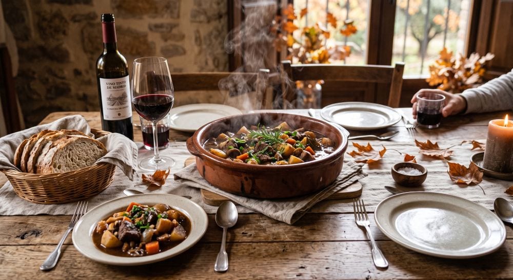 Guiso de carne servido en la mesa como parte de nuestras recetas de domingo con ternera de otoño.